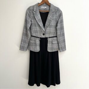 Story. Modesto long sleeve plaid tweed blazer midi dress vintage Inspired style